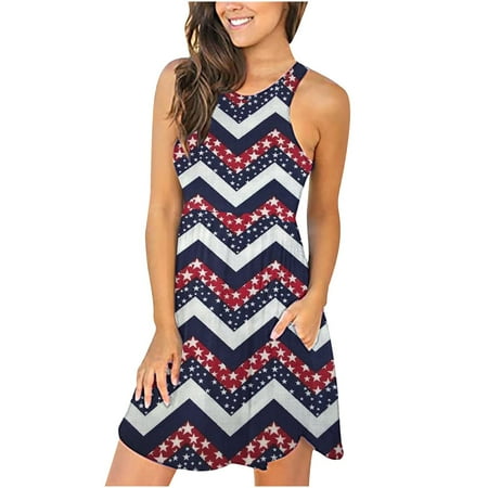 

Juebong Women s Sleeveless Tank Top Dress Personality Print Round Neck Pocket Dress