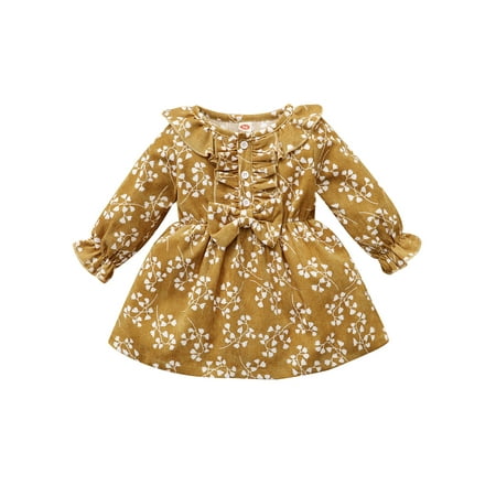 

LisenraIn Infant Baby Girl One Piece Long Sleeve Floral Print Ruffle Dress