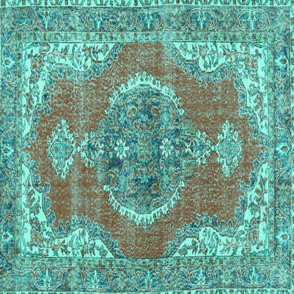 Ahgly Company Machine Washable Indoor Square Persian Turquoise Blue Traditional Area Rugs, 7' Square