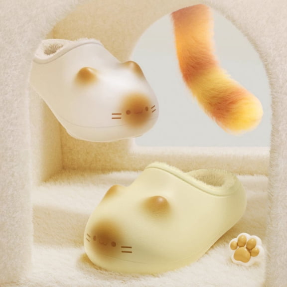 Cute Adorable Paw Slippers Winter Version, Fleece Lining Waterproof Closed Back Padded Slippers 40-41 Size, Non Slip Silicone Paw Print Soles, Cloud Like Cushioning for Comfort