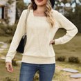 thumbnail image 4 of WREESH Womens Fashion Dressy Tops Square-Neck Solid Color Jacquards Winter-Neck Long Sleeve Casual Shirt Blouse Pullover Beige, 4 of 4