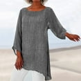 thumbnail image 2 of MRULIC womens t shirts Women Plus Size Long Sleeve Irregular Hem Linen Baggy Blouse Shirt Ladies Summer Tunic Tops Womens t shirts Grey + US：12-14, 2 of 5