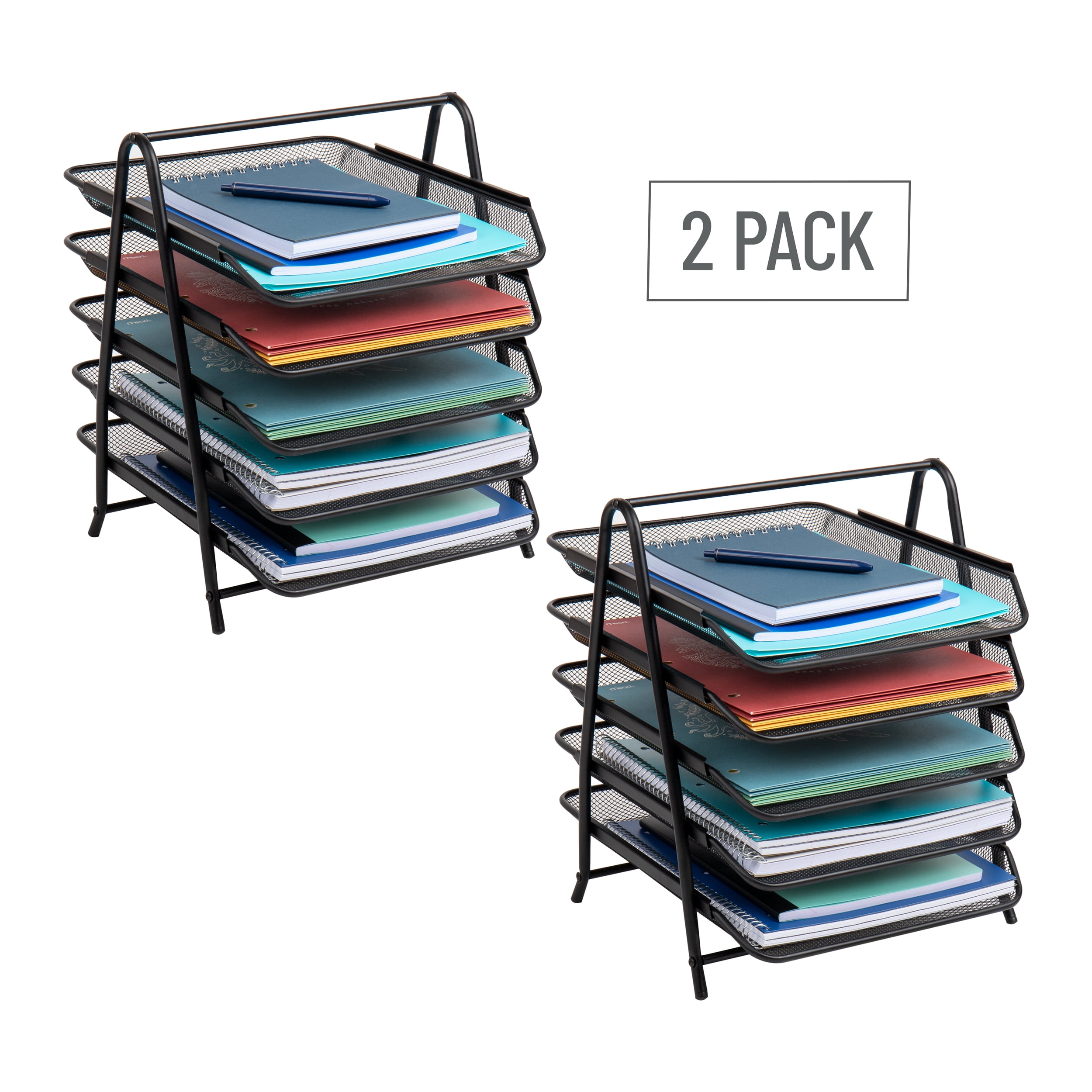 Mind Reader 5-Tier Paper Tray, Desktop Organizer, File Storage, Office, Metal Mesh, Set of 2, Black