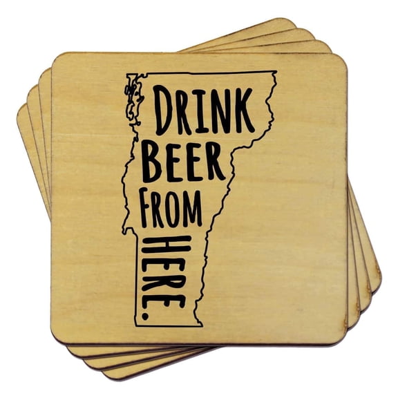 Torched Vermont From Here Coasters (Set of 4) Drink Beer Coaster 4″x4″ Brown