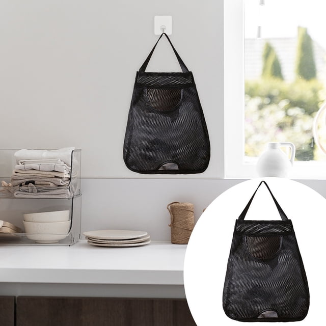Oleegame 1PC Grocery Bag Rack Garbage Bag Rack Organizer Hanging Storage Dispenser Breathable Net Garbage Bag Organizer Plastic Bag Storage Kitchen Black