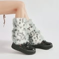 thumbnail image 5 of Plush Furry Leg Warmers for Women Soft Cozy Winter Boot Toppers Aesthetic Dots Fuzzy Foot Covers Footless Socks, 5 of 8