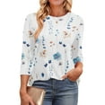 thumbnail image 3 of Zeagoo Women's 3/4 Sleeve Tunic Top Dressy Crew Neck Floral Print Tshirts Casual Basic Blouse Cute Work Tops, 3 of 7