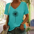 thumbnail image 2 of Summer Savings Clearance! Zpanxa Womens Dandelion Graphic T Shirt Casual V-Neck Short Sleeve Print Pullover Tops Loose Comfy Vintage Tee Shirts Sky Blue XL, 2 of 5