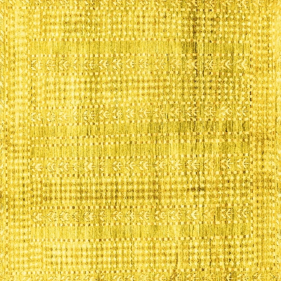 Ahgly Company Machine Washable Indoor Square Abstract Yellow Modern Area Rugs, 8' Square