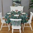thumbnail image 2 of Green Christmas Dinosaur and Snowman Pattern Round Tablecloth 60"x60",Wrinkle Wipeable Table Cloth for Kitchen Dining Room Picnic Patio Party, 2 of 6