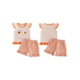 thumbnail image 2 of RUINIXCW Toddler Baby Girl Halloween Outfit Infant Baby Girls Summer Fall Clothes Pumpkin Ghost Embroidery Flying Sleeve T Shirt Tops and Plaid Shorts 2Pcs Set, 2 of 9