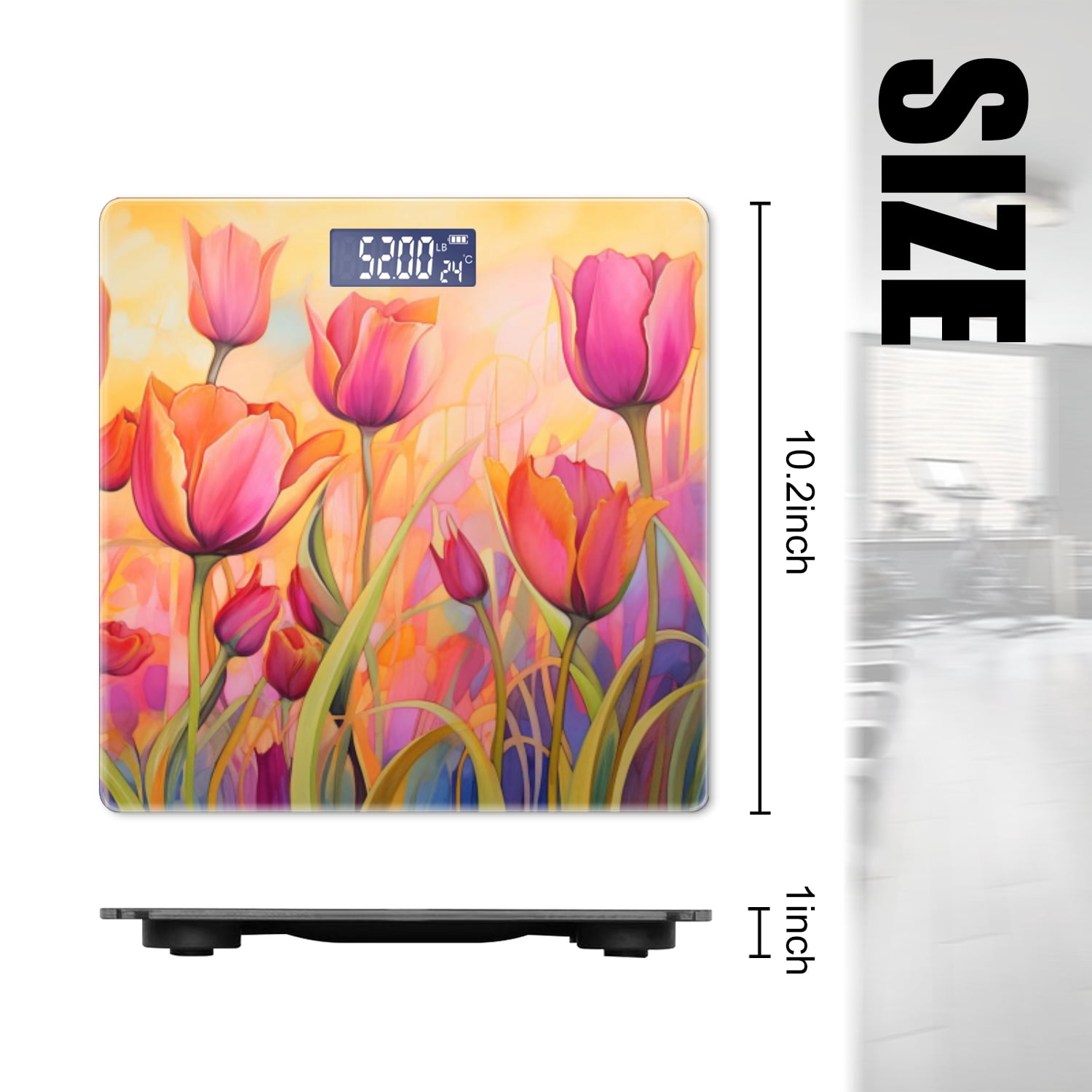 High Precision Body Weight Scale Smart Bathroom Scales with Large LCD Display(400lbs),Decorative for Bedroom-Painting Of Tulips In Shades Of Pink And Orange