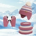 thumbnail image 2 of Karoyedx Girls Warm Winter Hats Winter Hat Scarf & Gloves Set Knit Hat Fleece Lined For Toddler Boys And Girls Pink Size,4-10 Years, 2 of 9