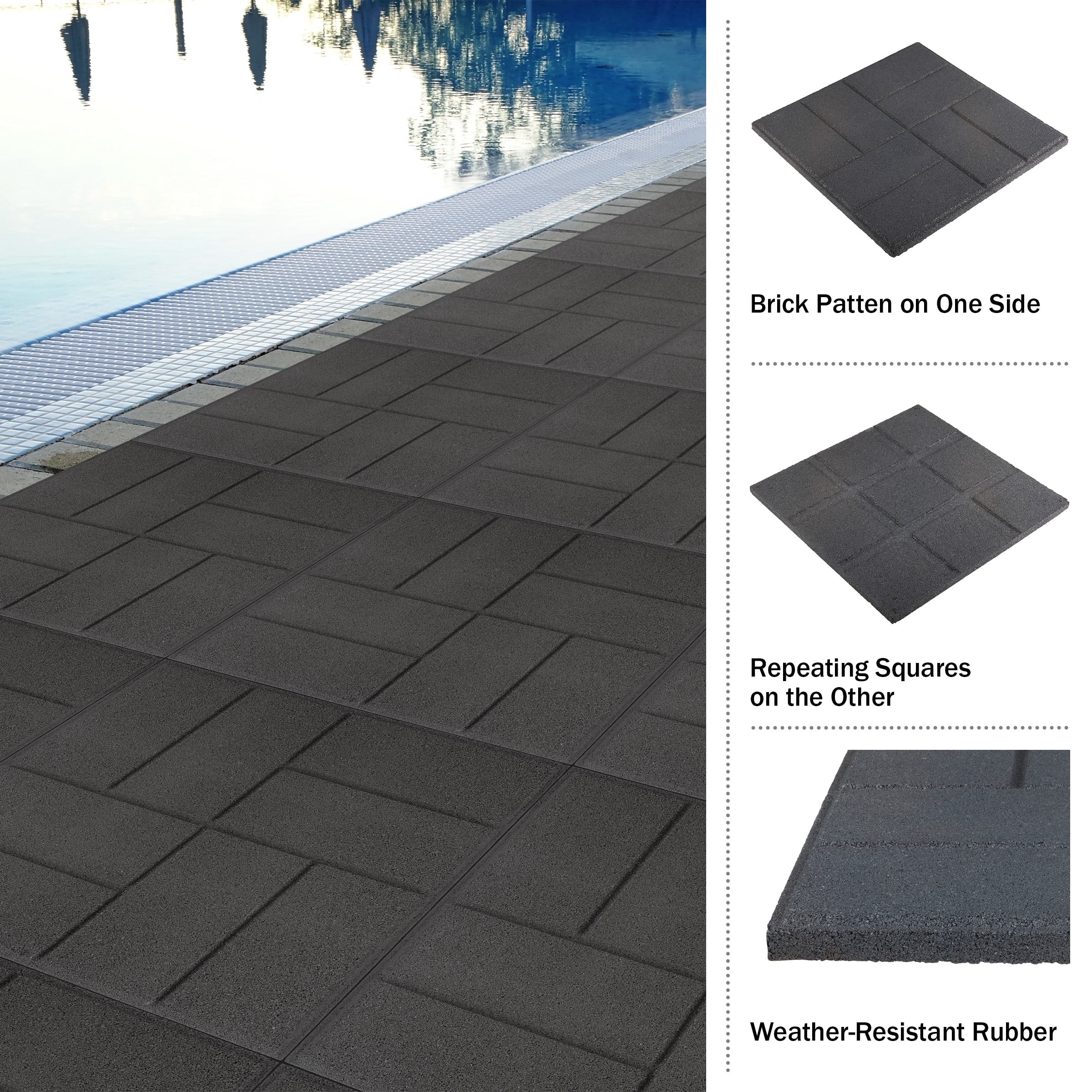 Pure Garden Rubber Deck Tiles 8-Pack - 28SQFT Outdoor Flooring Pavers, Gray