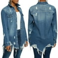 thumbnail image 6 of Seyurigaoka Seyurigaoka Women´s Coat, Long Sleeve Irregular Single Row Buttons Denim Jacket for Vacation Party Travelling, 6 of 9