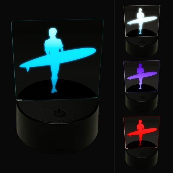 Surfer Surfing Walking with Surfboard Silhouette LED Night Light Sign 3D Illusion Desk Nightstand Lamp