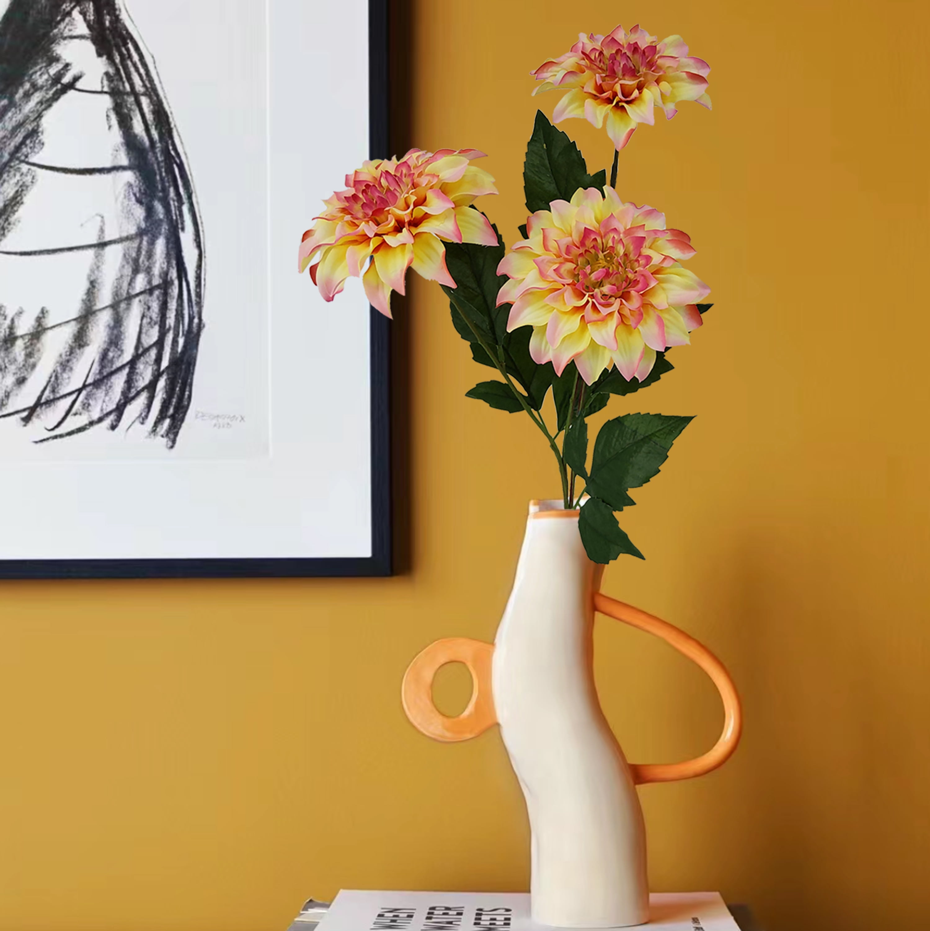 (3 pack) Mainstays Artificial Dahlia Flower Stem, Yellow, 28.75 in
