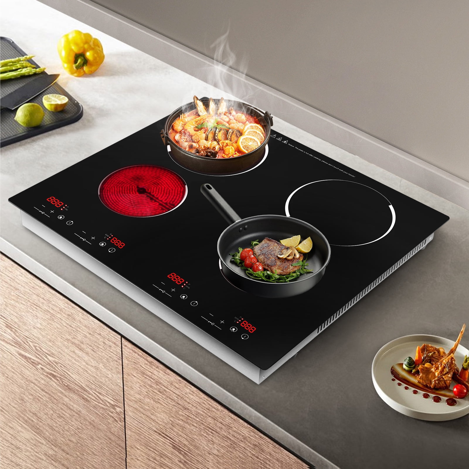 23 Inch Countertop Electric Cooktop 3000W Electric Cook Top 4 Burners Electric Stovetop Ceramic cooktop for small apartment cabin RV or rental property