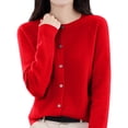 thumbnail image 3 of Cardigan Sweaters for Women Button Up Cardigans Open Front Crew Neck Knit Sweaters Warm Soft Tops Outwear OIOLOYJM Red 2XL, 3 of 7