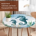 thumbnail image 4 of Seahorse Coastal Round Tablecloth, Fitted Table Cover with Elastic for 45"-54" Round Tables, Summer Beach Nautical Starfish Compass Table Cloth Outdoor Indoor Dinning Party Waterproof Tablecloths, 4 of 7