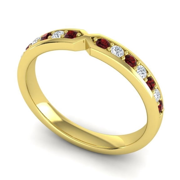 Diamond-Capitals 0.30 Carat Elegant Round Cut Natural Diamond Garnet Gemstone Wedding Eternity Band for Women Solid 14K Yellow Gold Size 7