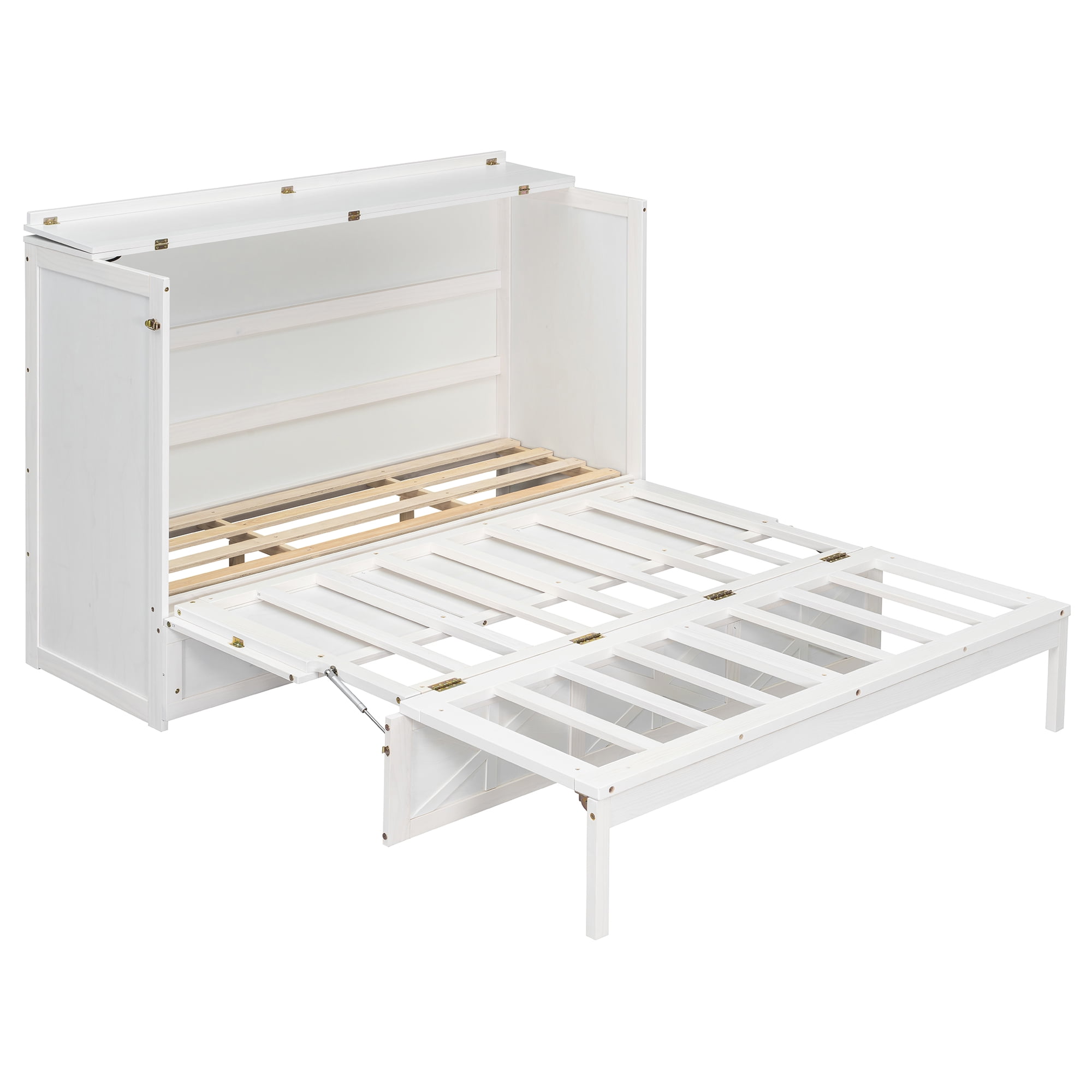 Mintazer Queen Size Murphy Bed with Charge Station & 3 Storage Drawers, Farmhouse Geometric Pattern Foldable Cabinet Wall Bed for Guest Room Small Apartment, White