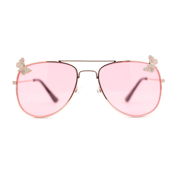 Kids Size Girls Butterfly Metal Jewel Pin Aviator Sunglasses Gold - Pink