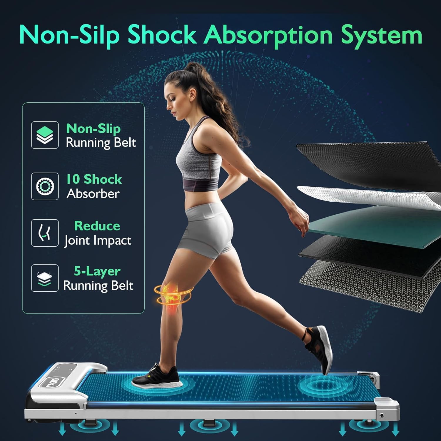 Yagud Walking Pad Under Desk Treadmill, Portable Small Treadmills for Home and Office, 2.5 HP Portable Walking Jogging Running Machine with Remote Control and LED Display, Sliver