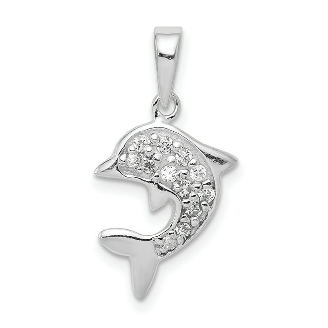 925 Sterling Silver with Cubic Zirconia Dolphin Shaped Pendant