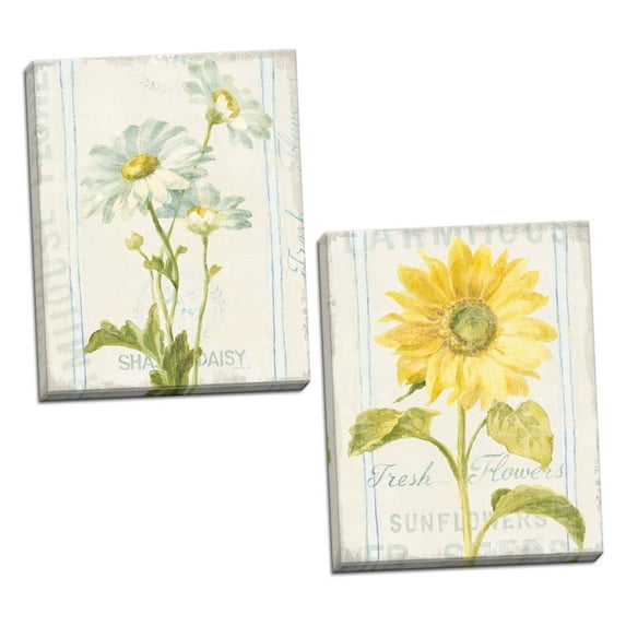 Gango Home Decor Cottage Floursack Florals II & Floursack Florals III by Danhui Nai (Ready to Hang); Two 11x14in Hand-Stretched Canvases