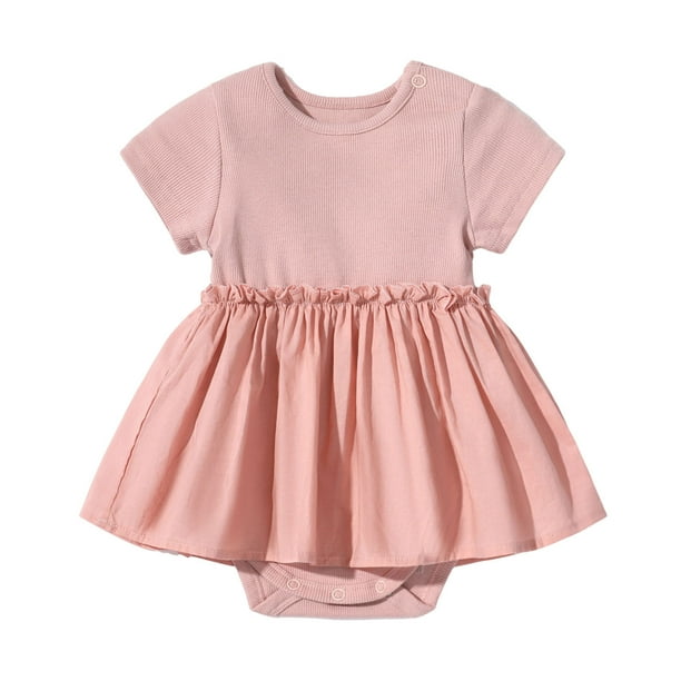 Odeerbi Bodysuit de Algodón Para Niñas En Verano Vestido de Color Sólido Mono Cuello Redondo Manga Corta Onesie