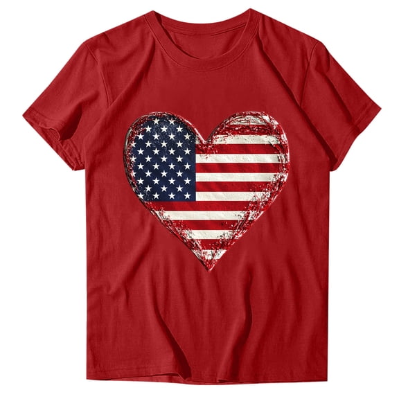 Sexlip Womens Swimsuit Set Heart Shaped Flag Print Cover Up Design Crew Neck Short Sleeve Casual Silhouette Breathable Fabric for Pool Parties Red XL