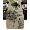 thumbnail image 1 of Halloween Table Runner, Halloween Crow and Retro Backgound Rustic Table Runner for Holiday Birthday Party Kitchen Dining Table Home Decor, 18x72in, 1 of 8