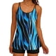 thumbnail image 1 of Traje de Baño de Bikini de Mujer sin Mangas Push-Up Acolchado Estampado con Falda de Corte Transparente, Traje de Baño de Impresión de Onda Negra, 1 of 7