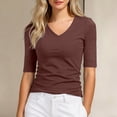 thumbnail image 2 of Women'S Soft Stretch V-Neck Mid Sleeve Casual Basic Tee For Everyday Comfortable Layering And Versatile Outfits（L-XXXXXL）, 2 of 4