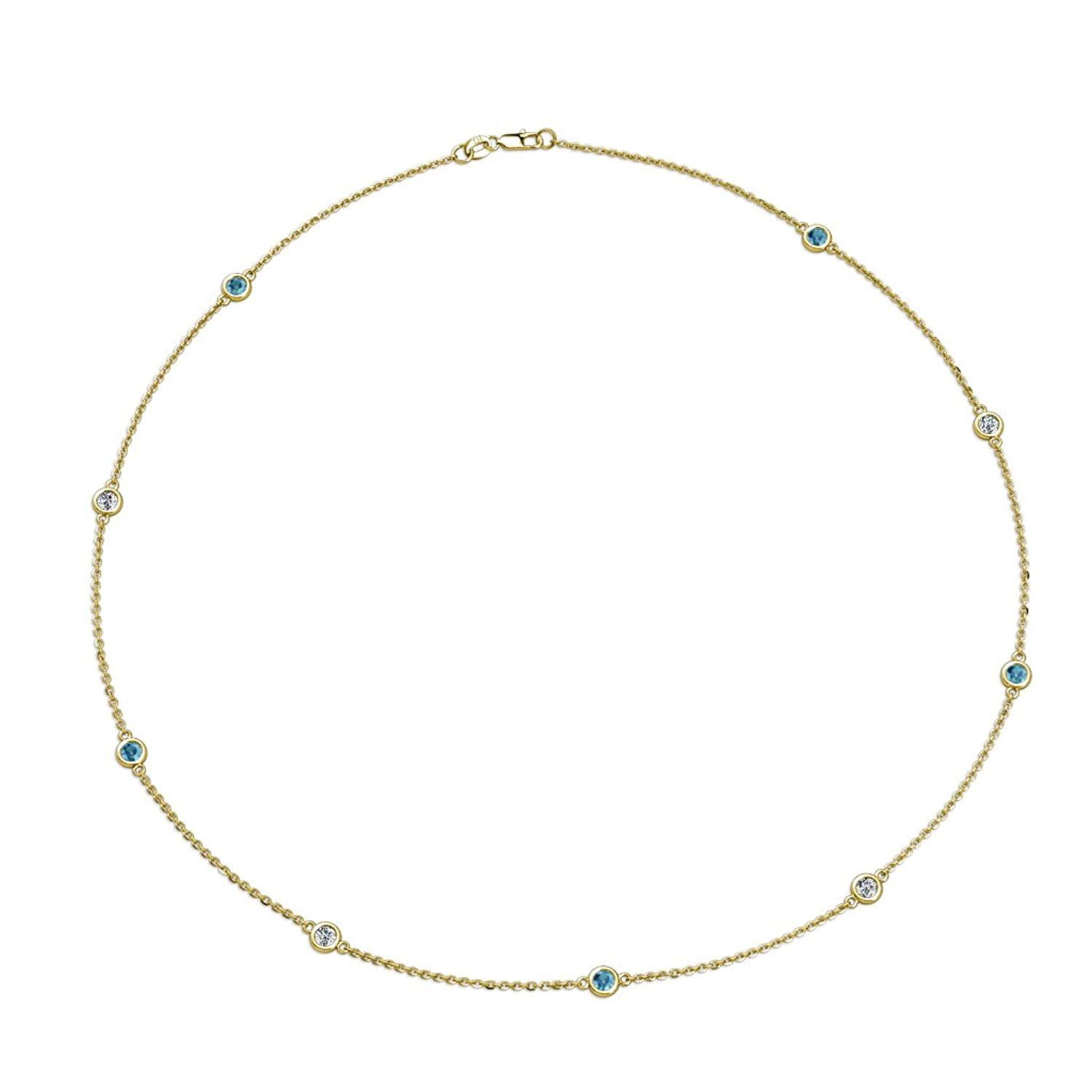 London Blue Topaz and Diamond (SI2-I1, G-H) 9 Station Necklace 0.68 cttw in 14K Yellow Gold by TriJewels