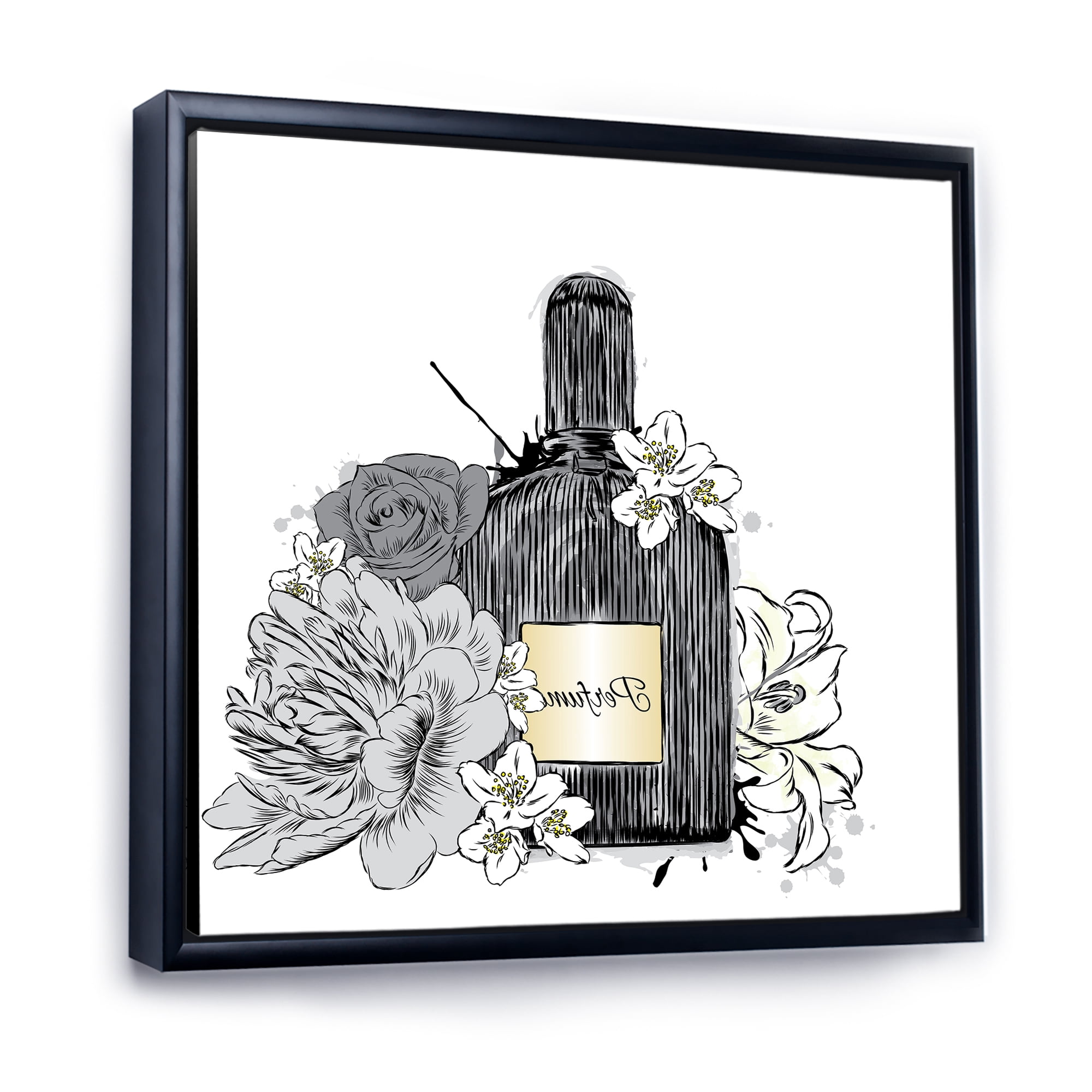 Bouquet of Flowers and Perfume Bottle III 16 in x 16 in Framed Painting Canvas Art Print, by Designart