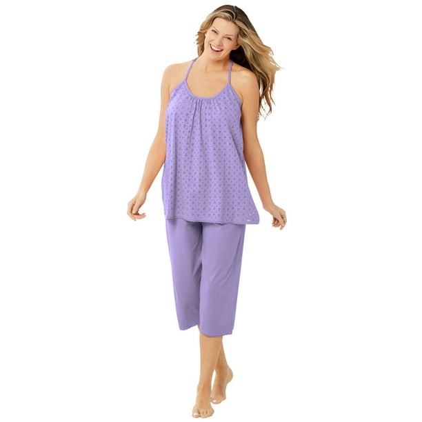 Dreams & Co. Women's Plus Size Breezy Eyelet Knit Tank & Capri Pj Set Pajamas