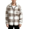 thumbnail image 3 of Men's Plaid Flannel Shirt Jacket with Button Down Teddy Lapel, Oversized Warm Fuzzy Fleece and Pockets for Winter Comfort, Casual Wear, and Holiday Gatherings,Coffee,XL, 3 of 8