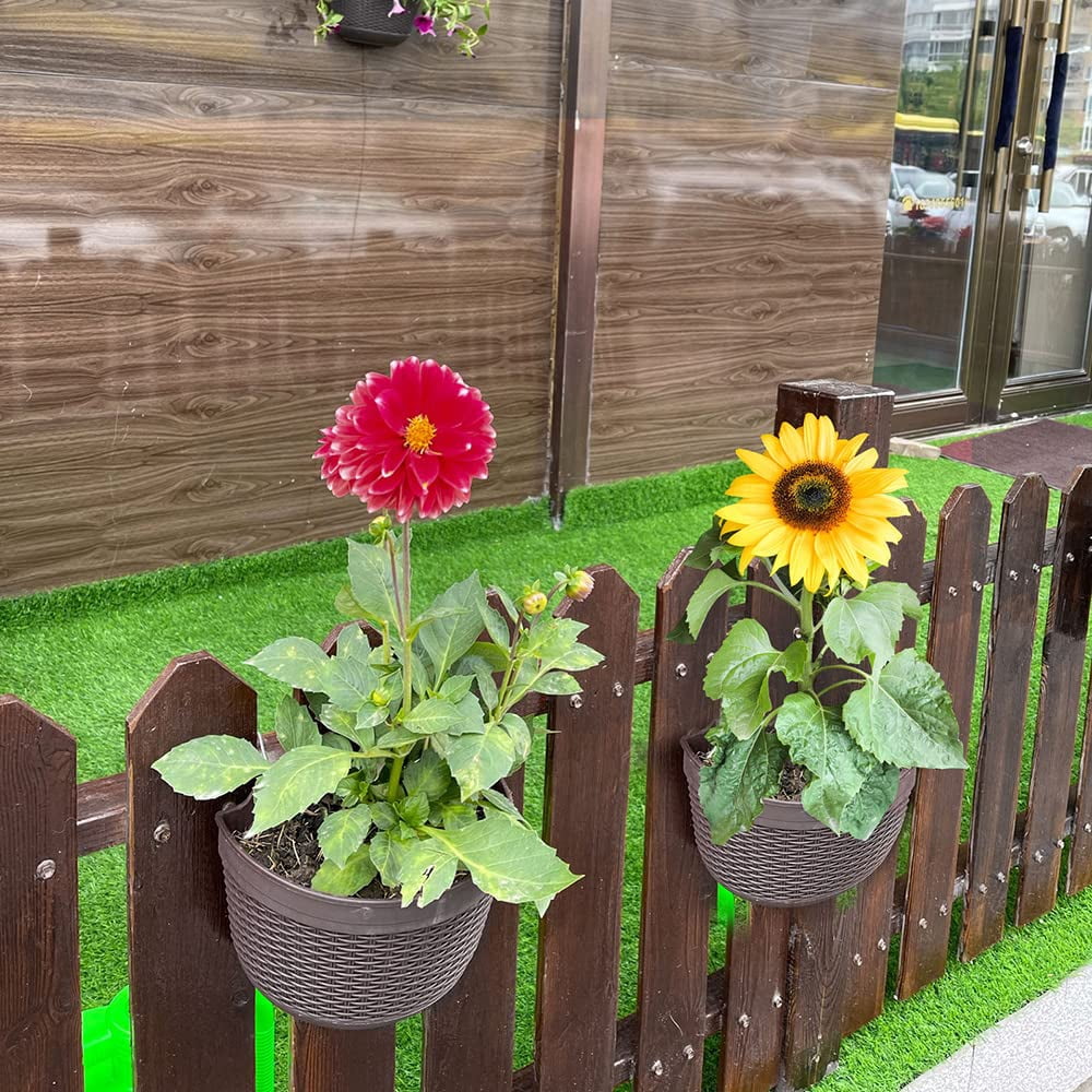 Set of 2 Pcs Hanging Planters Outdoor Hanging Basket Plastic Flower Pot Plants Holder Hanger for Balcony Fence Wall Mounted