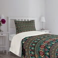 thumbnail image 5 of Ambesonne Vintage Quilted Bedspread Set 2 Pcs, Eastern Doodles, Twin Size, Dark Coral Aqua Yellow, 5 of 6