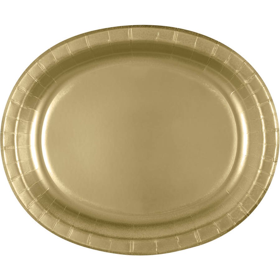 Oval Paper Plates, 12 in, Gold, 8ct