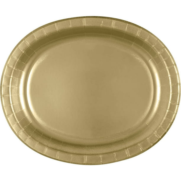 Oval Paper Plates, 12 in, Gold, 8ct