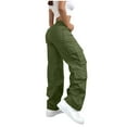 thumbnail image 4 of Lenpel Cargo Pants for Women Elastic High Waisted Twill Wide Leg Pants Hiking Streetwear Casual Trousers with Pockets(Army Green,X-Large), 4 of 7