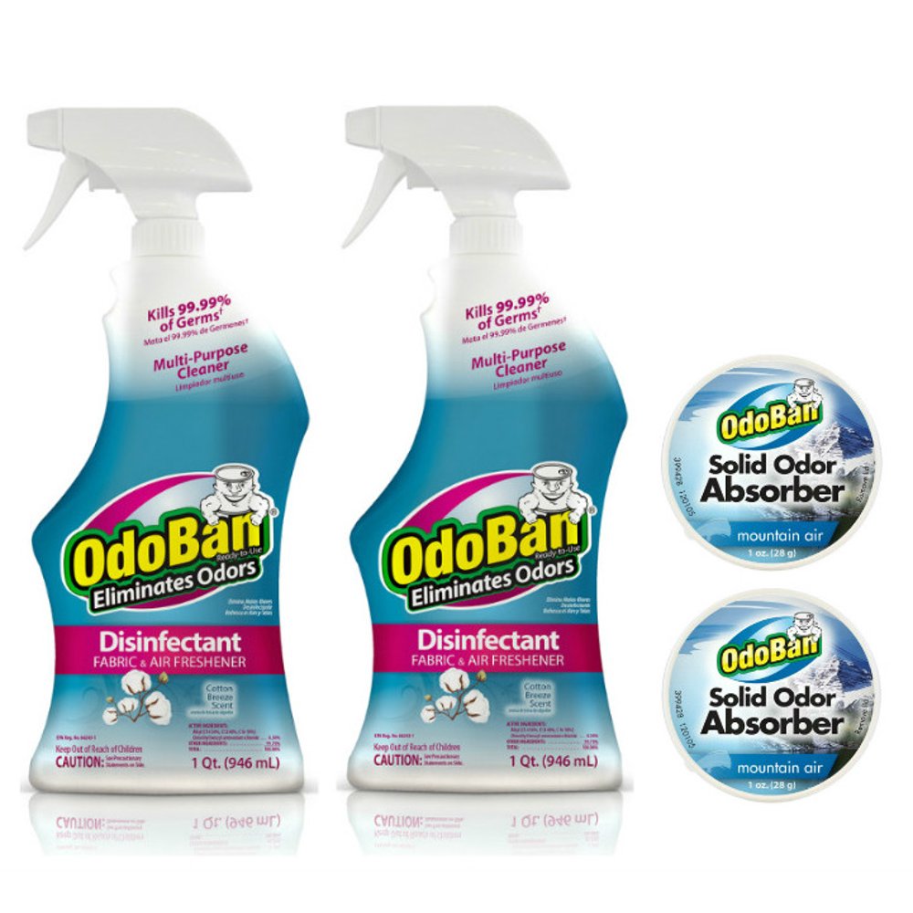 OdoBan ReadytoUse 32oz Spray Bottle 2Pack, Cotton Breeze Scent, Plus Solid Odor Absorber 2