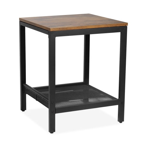 End Table 2 Tier Industrial Side With Storage Shelf Small Tables Living Room Square Coffee Nightstand Metal Frame Bedside Multipurpose For Home Office Bedroom Com End Table 2 Tier Industrial Side, Small Square Side Table With Shelf