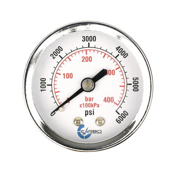 CARBO Instruments 2" Pressure Gauge, Chrome Plated Steel Case, Dry, 0-6000 psi/kPa, Back Mount 1/4" NPT