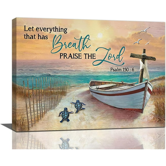Sea Turtle Boat Pictures Wall Art Beach Coastal Bathroom Wall Decor Ocean Nautical Canvas Prints Painting Beach Decorations Framed Artwork for Bathroom Living Room Bedroom 16"x12"