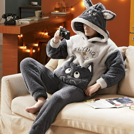 

DanceeMangoo New Pajamas for Men New Style Warm Flannel Long Sleeve Male Pocket Pyjama Set Young Boy Wear Sleepwear Pant 4XL 5XL