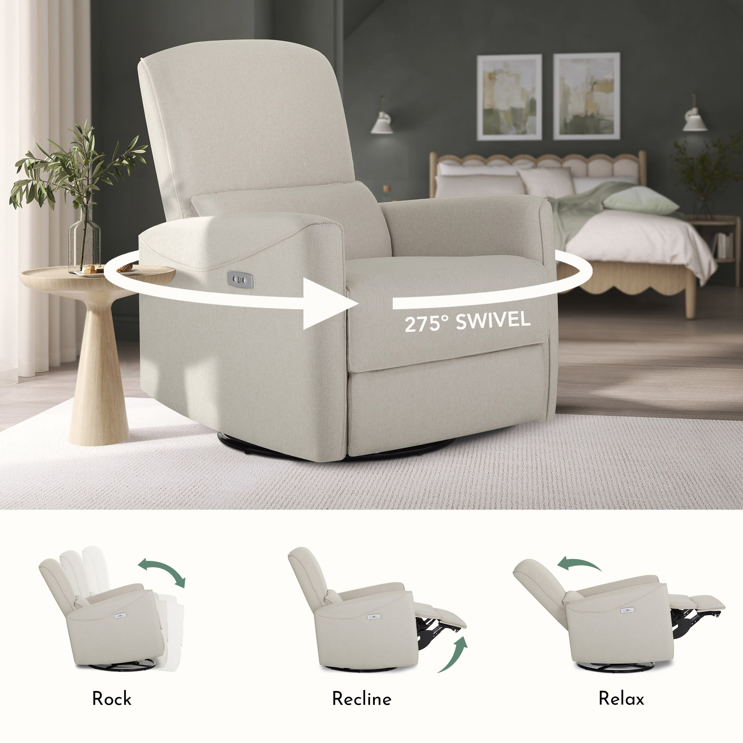 Evolur Belmont Power Recliner with Massager, Light Sand